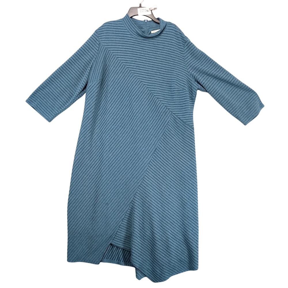 Cato Geometric Lines Blue Knit Midi Dress Plus Size 22/24W Lined Mock Neck